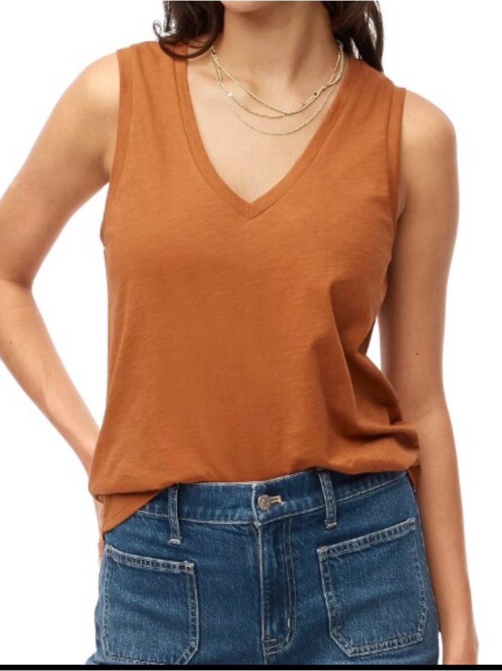 J.Crew Rust Orange Slub Cotton V-Neck Tank Top